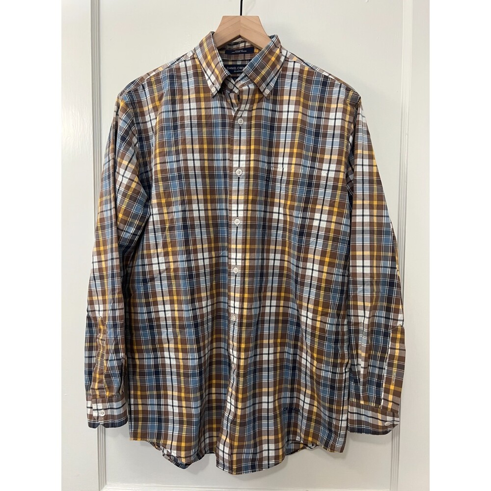 Daniel Cremieux Plaid Long Sleeve Button Down Shirt Brown Blue Yellow - Men's M
